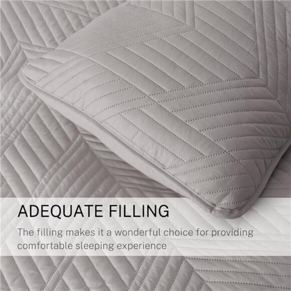 Ultrasonic Full Queen Quilt Bedding Set, Lightweight Light Grey Bedspreads - Picture 6 of 7